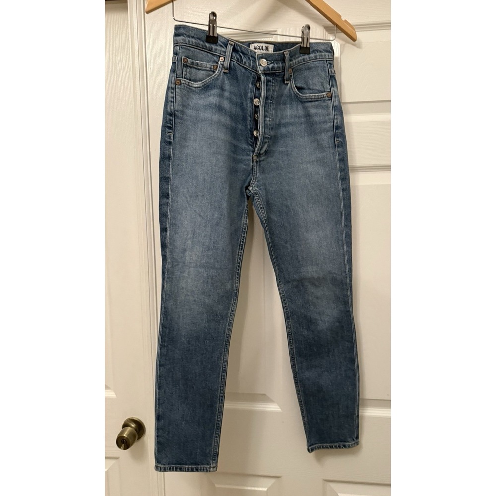 AGOLDE Jeans Womens 26 Blue High Rise Button Fly Slim Straight Leg Medium Wash